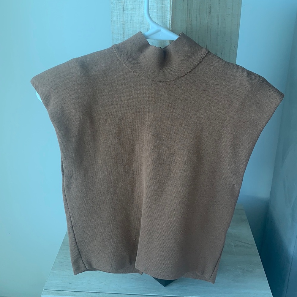 Zara high neck crop top with shoulder pads